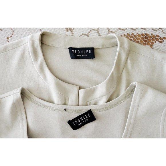 Vtg 90s 00s Y2K Yeohlee Greige Tank Top + Open Front Cardigan Twinset est. Large - Picture 5 of 5